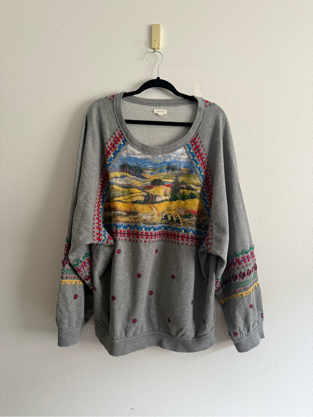 Pilcro Embroidered Pullover sweatshirt Women’s Sz XL scenic prairie graphic - Picture 4 of 9
